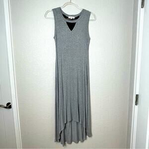 MONTEAU Heathered Gray Sleeveless Hi-Lo Maxi Dress w/Black Mesh Panels Size M